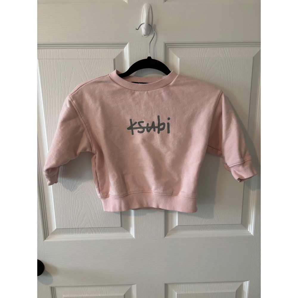 Ksubi Kids Logo Sweatshirt Pink Cotton French Terry Pullover Size 4